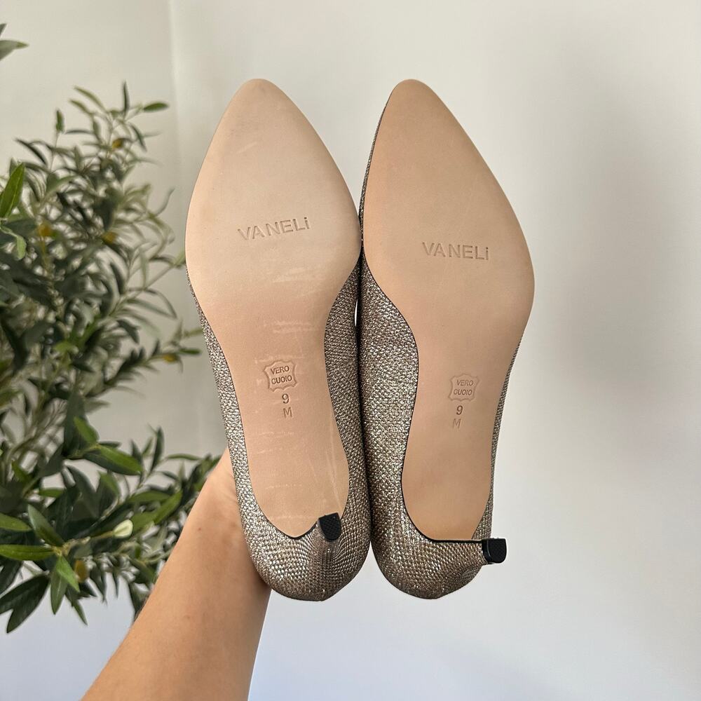 VANEli Metallic Glitter Slip-On Pointed Toe Heels Pumps Gold 9 - Picture 8 of 8